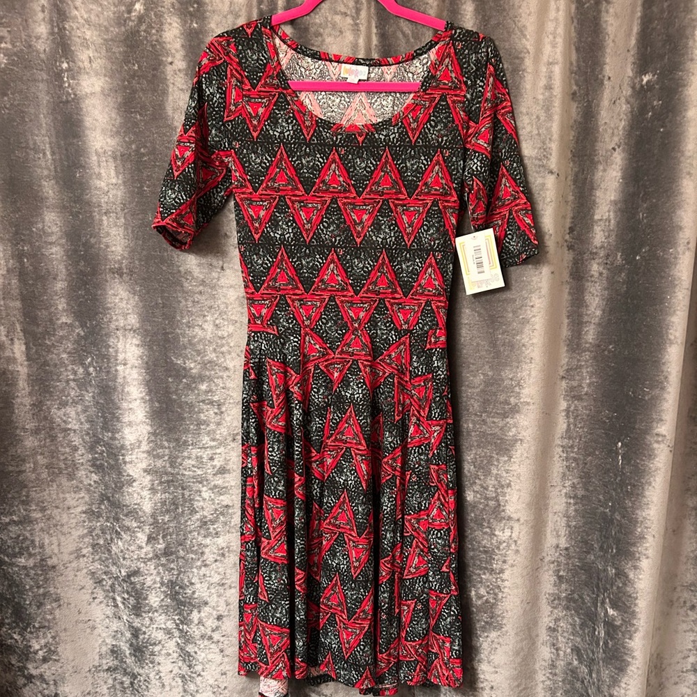LuLaRoe Nicole Dress Red/Grey M